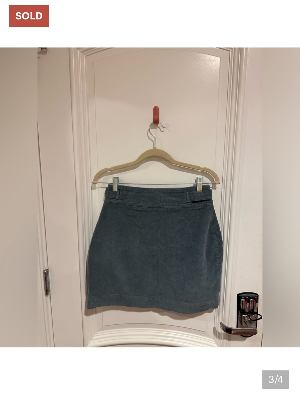 Urban Outfitters blue corduroy mini skirt silver buckles zipper asymmetrical - Picture 4 of 4